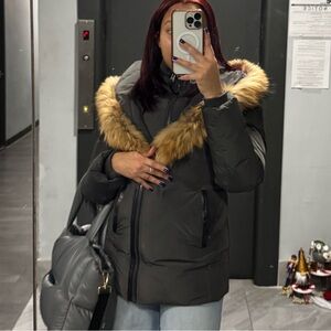Mackage Gray Puffer Jacket with Fur Trim